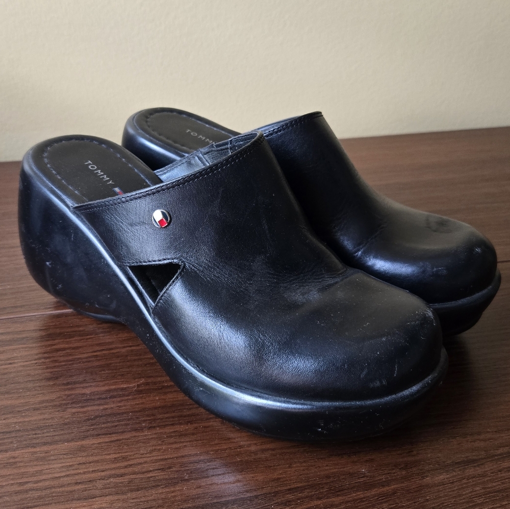 Tommy Hilfiger Black Leather Mules